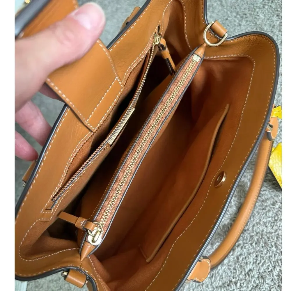 Tory Burch Canvas & Leather Tote Bag with 2 Interchangeable Straps Neutral Tan